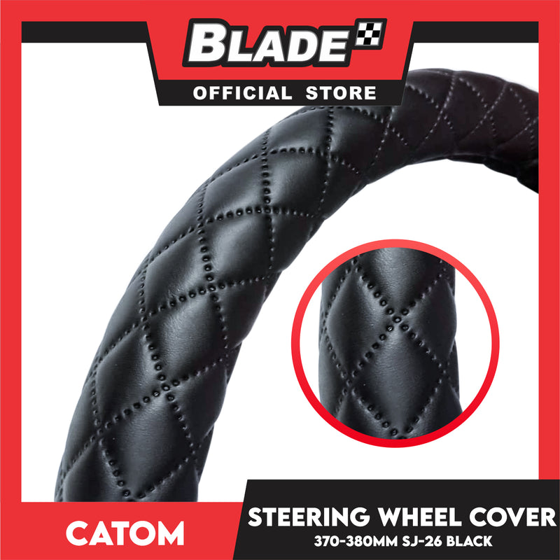 Catom Quilting Steering Wheel Cover 370-380mm (Black, Leather) Universal Fit For Any Cars