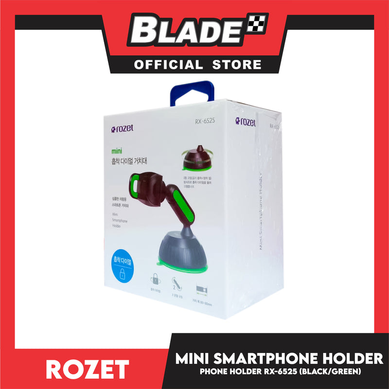 Rozet Mini Smartphone Holder RX-6525 (Black With Green) Universal Fit For Any Cars, Car Mobile Phone Holder Stand