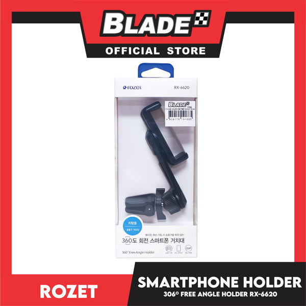 Rozet Smartphone Holder Clip 360' Free Angle Holder RX-6620 (Black) Universal Fit For Any Cars, Car Mobile Phone Holder Stand