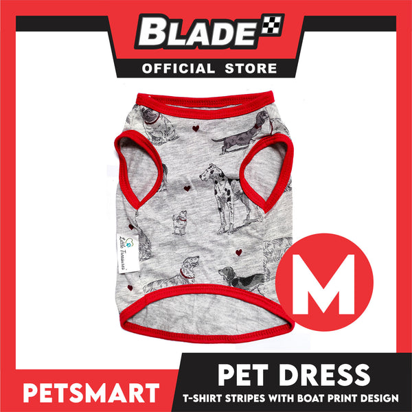 Pet Sando Dog Print Design With Red Piping, Gray Color DG-CTN107M (Medium) Perfect Fit For Dogs, Breathable Clothes, Soft Lightweight Pet Clothing