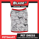 Pet Sando Dog Print Design With Red Piping, Gray Color DG-CTN107L (Large) Perfect Fit For Dogs, Breathable Clothes, Soft Lightweight Pet Clothing