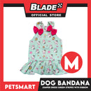 Pet Dress With Character Design, Green Stripes With Pink Ribbon (Medium)