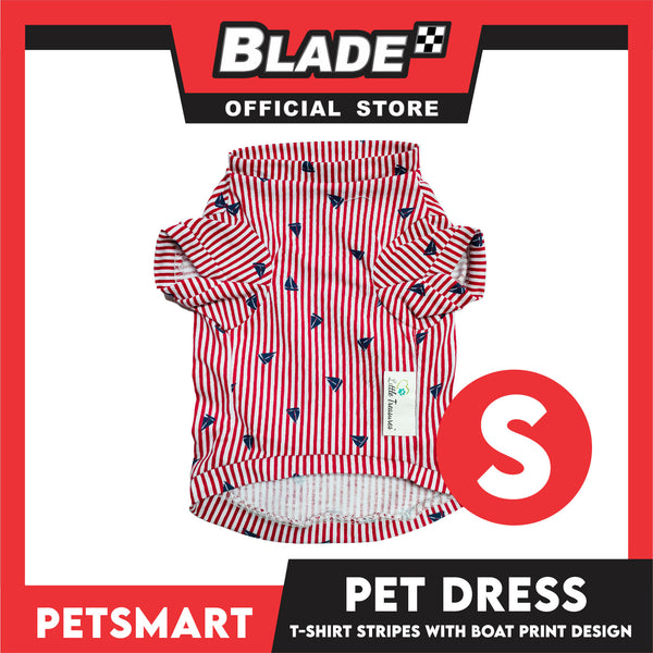 Pet T-Shirt Stripes With Boat Print Design, Red Color DG-CTN108S (Small)