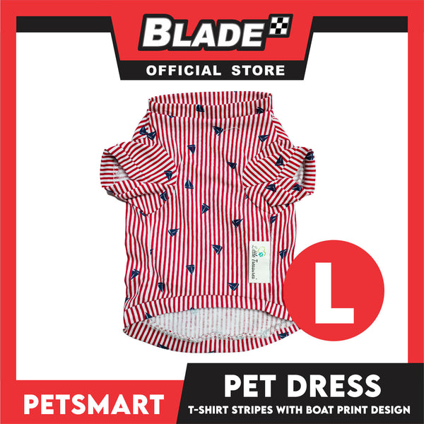 Pet T-Shirt Stripes With Boat Print Design, Red Color DG-CTN108L (Large) Perfect Fit For Dogs And Cats, Breathable Clothes, Soft Lightweight Pet Clothing