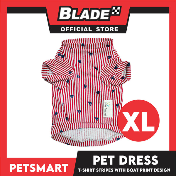 Pet T-Shirt Stripes With Boat Print Design, Red Color DG-CTN108XL (XL) Perfect Fit For Dogs And Cats, Breathable Clothes, Soft Lightweight Pet Clothing
