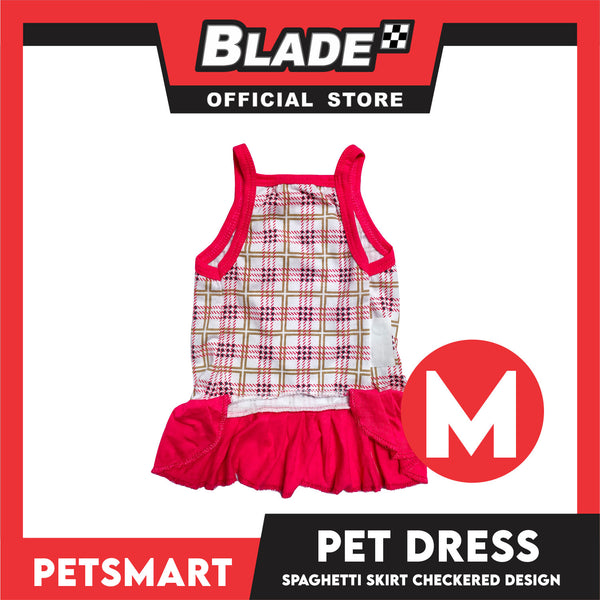 Pet Dress Spaghetti Skirt Checkered Design, Pink Color DG-CTN109M (Medium) Perfect Fit For Dogs And Cats, Breathable Clothes, Soft Lightweight Pet Clothing
