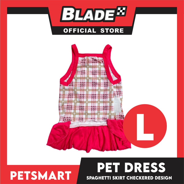 Pet Dress Spaghetti Skirt Checkered Design, Pink Color DG-CTN109L (Large)