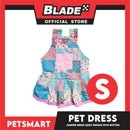 Pet Jumper Dress Quilt Design With Buttons, Blue With Pink Colors DG-CTN110S (Small) Perfect Fit For Dogs And Cats, Breathable Clothes, Soft Lightweight Pet Clothing