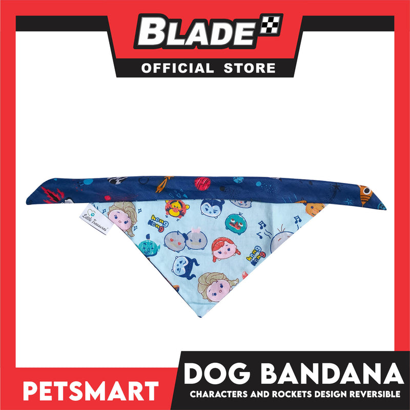 Pet Bandana Collar Scarf Reversible With Characters And Rockets Designs, Blue Color DB-CTN23S (Small)