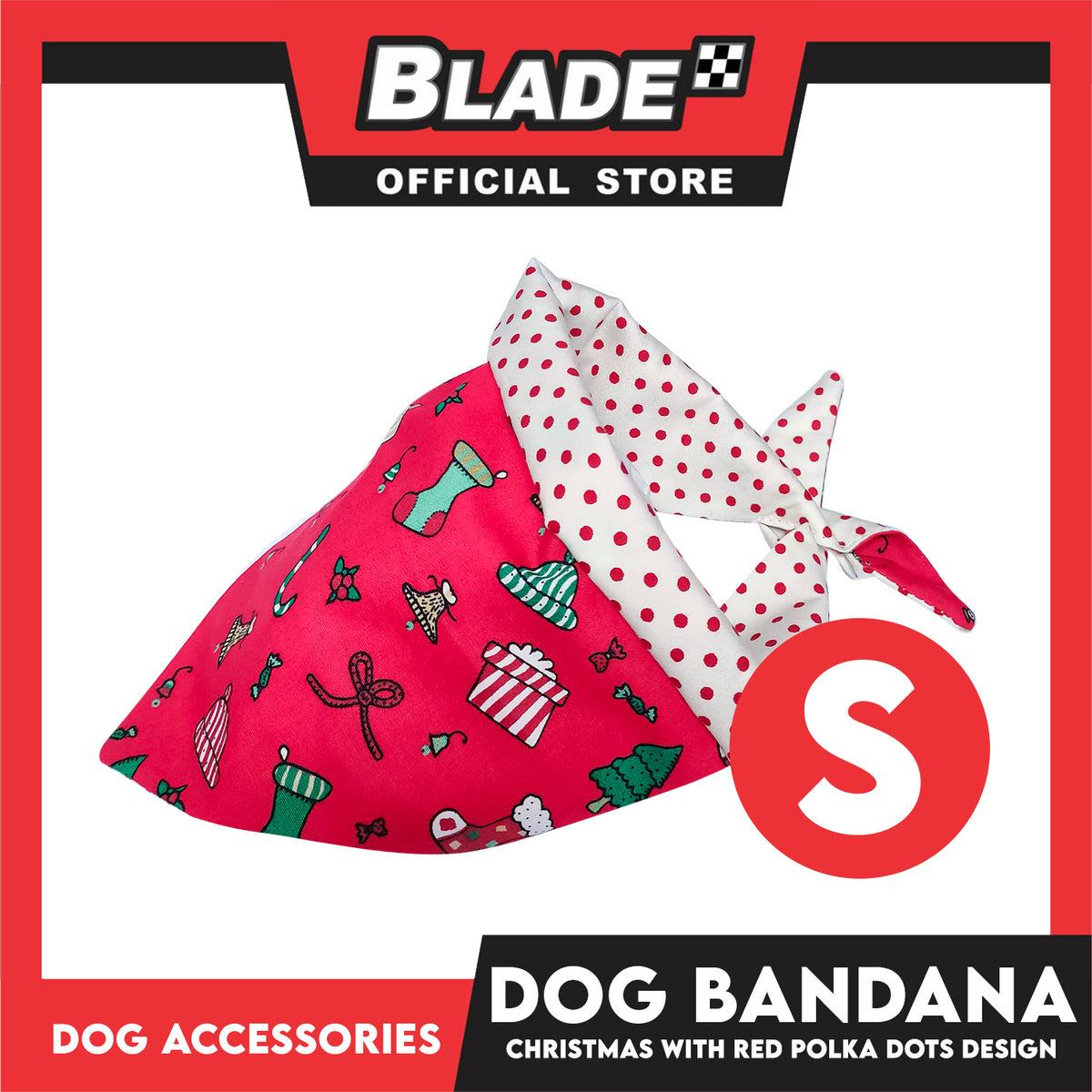 Pet Bandana Collar Scarf Reversible Christmas And Polka Dots Designs, Red And White Colors DB-CTN24S (Small) Perfect Fit For Dogs And Cats, Breathable, Soft Lightweight Pet Bandana