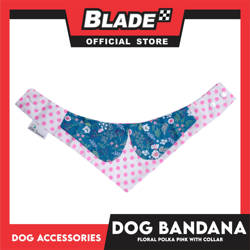 Pet Bandana Collar Scarf Reversible Pink Polka Dots With Blue Floral Designs DB-CTN26XS (XS) Perfect Fit For Dogs And Cats, Breathable, Soft Lightweight Pet Bandana