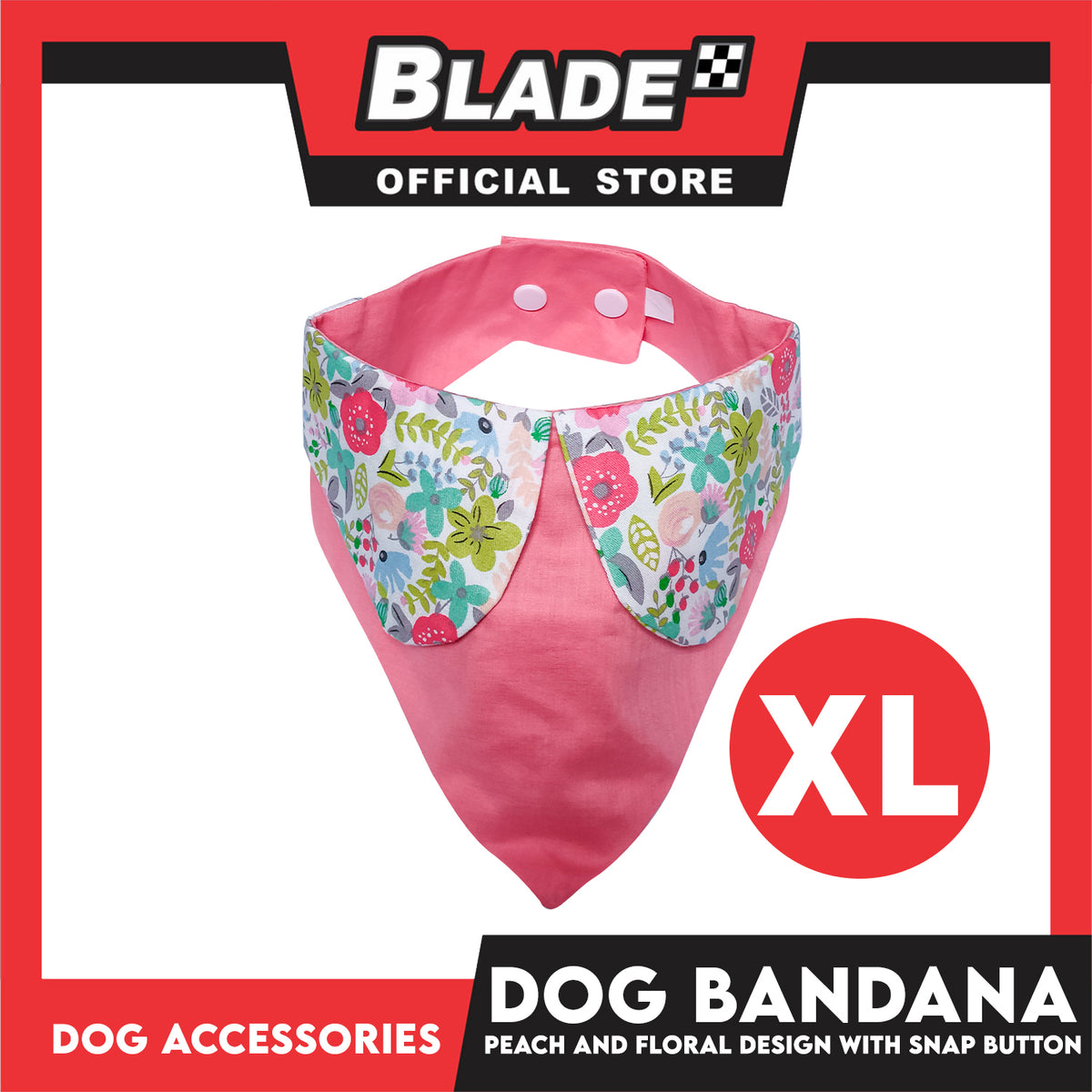 Pet Bandana Collar Scarf Reversible Tangerine With Pink Floral Collar Designs DB-CTN27XL (XL) Perfect Fit For Dogs And Cats, Breathable, Soft Lightweight Pet Bandana