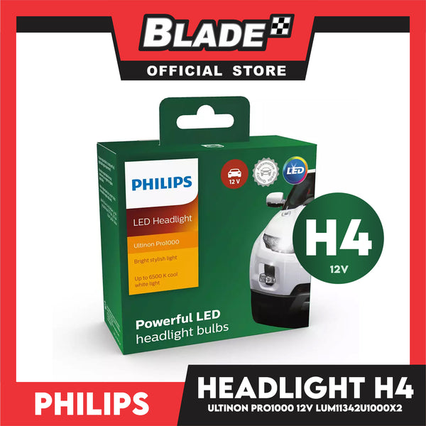 Philips Led Headlight Bulb Ultinon Pro1000 LED-HL H4 Bright Stylish Ligh, Up To 6500 K Cool White Light, Car Headlight