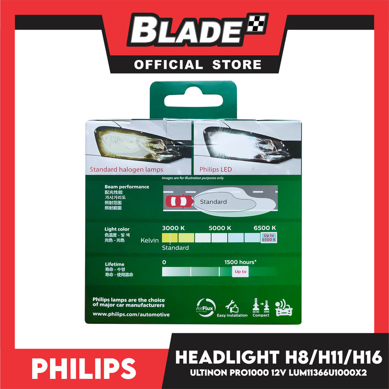 Philips Led Headlight Bulb Ultinon Pro1000 LED-FOG H8/H11/H16 Bright Stylish Ligh, Up To 6500 K Cool White Light, Car Headlight