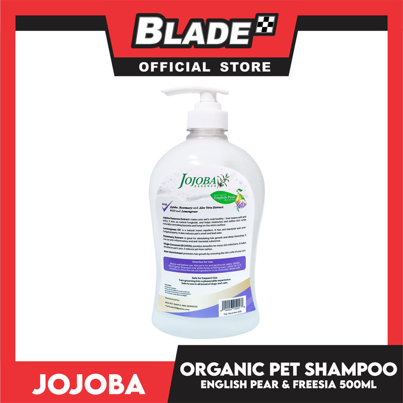 Jojoba Essence Organic Pet Shampoo 500ml (English Pear And Freesia) Safe For Daily Use For Your Cats And Dogs