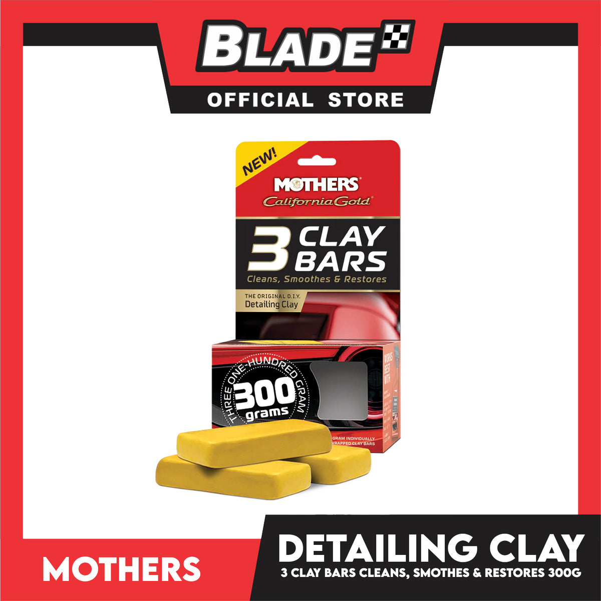 Mothers California Gold, 3 Clay Bars 300g Cleans, Smoothes And Restores 0472 Detailing Clay, Car Clay