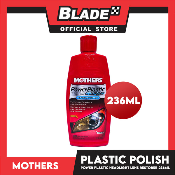 Mothers Power Plastic 4 Lights Plastic Polish 8 fl. oz Headlight Lens Restorer, Clarifies, Protects And Maintains, Removes Oxidation And Surface Scratches Car Plastic Polish