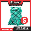 Pet Dress Checkered Green With Buttons Dress DG-CTN115S (Small) Perfect Fit For Dogs And Cats, Breathable Dress Clothes, Soft Lightweight Pet Clothing