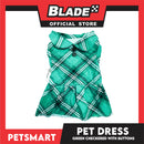 Pet Dress Checkered Green With Buttons Dress DG-CTN115S (Small) Perfect Fit For Dogs And Cats, Breathable Dress Clothes, Soft Lightweight Pet Clothing