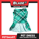 Pet Dress Checkered Green With Buttons Dress DG-CTN115XL (XL) Perfect Fit For Dogs And Cats, Breathable Dress Clothes, Soft Lightweight Pet Clothing