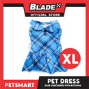 Pet Dress Checkered Blue With Buttons Dress DG-CTN116XL (XL) Perfect Fit For Dogs And Cats, Breathable Dress Clothes, Soft Lightweight Pet Clothing