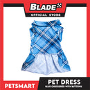Pet Dress Checkered Blue With Buttons Dress DG-CTN116XL (XL) Perfect Fit For Dogs And Cats, Breathable Dress Clothes, Soft Lightweight Pet Clothing
