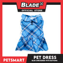 Pet Dress Checkered Blue With Buttons Dress DG-CTN116XL (XL) Perfect Fit For Dogs And Cats, Breathable Dress Clothes, Soft Lightweight Pet Clothing