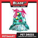 Pet Dress Fruits Design, Green Pink Color Spaghetti Strap Dress DG-CTN117M (Medium) Perfect Fit For Dogs And Cats, Breathable Dress Clothes, Soft Lightweight Pet Clothing