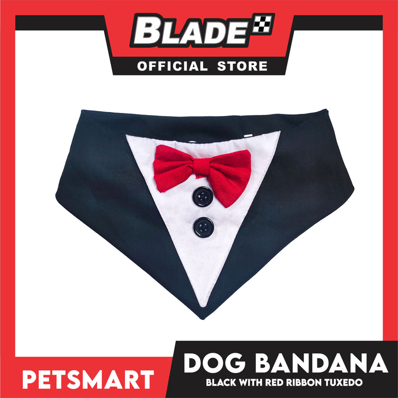 Pet Necktie Bandana Collar Scarf Black Tuxedo With Red Bow Tie Design DB-CTN29XS (XS) Perfect Fit For Dogs And Cats, Breathable, Soft Lightweight Pet Bandana Collar Scarf