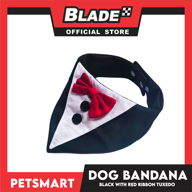 Pet Necktie Bandana Collar Scarf Black Tuxedo With Red Bow Tie Design DB-CTN29M (Medium) Perfect Fit For Dogs And Cats, Breathable, Soft Lightweight Pet Bandana Scarf