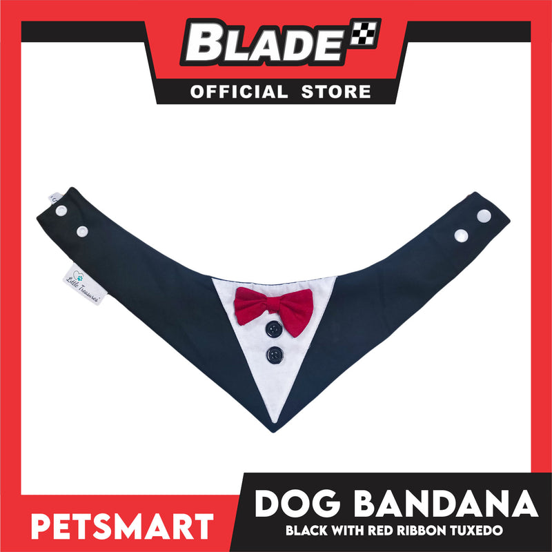 Pet Necktie Bandana Collar Scarf Black Tuxedo With Red Bow Tie Design DB-CTN29M (Medium) Perfect Fit For Dogs And Cats, Breathable, Soft Lightweight Pet Bandana Scarf