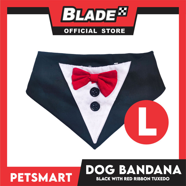 Pet Necktie Bandana Collar Scarf Black Tuxedo With Red Bow Tie Design DB-CTN29L (Large) Perfect Fit For Dogs And Cats, Breathable, Soft Lightweight Pet Bandana Scarf