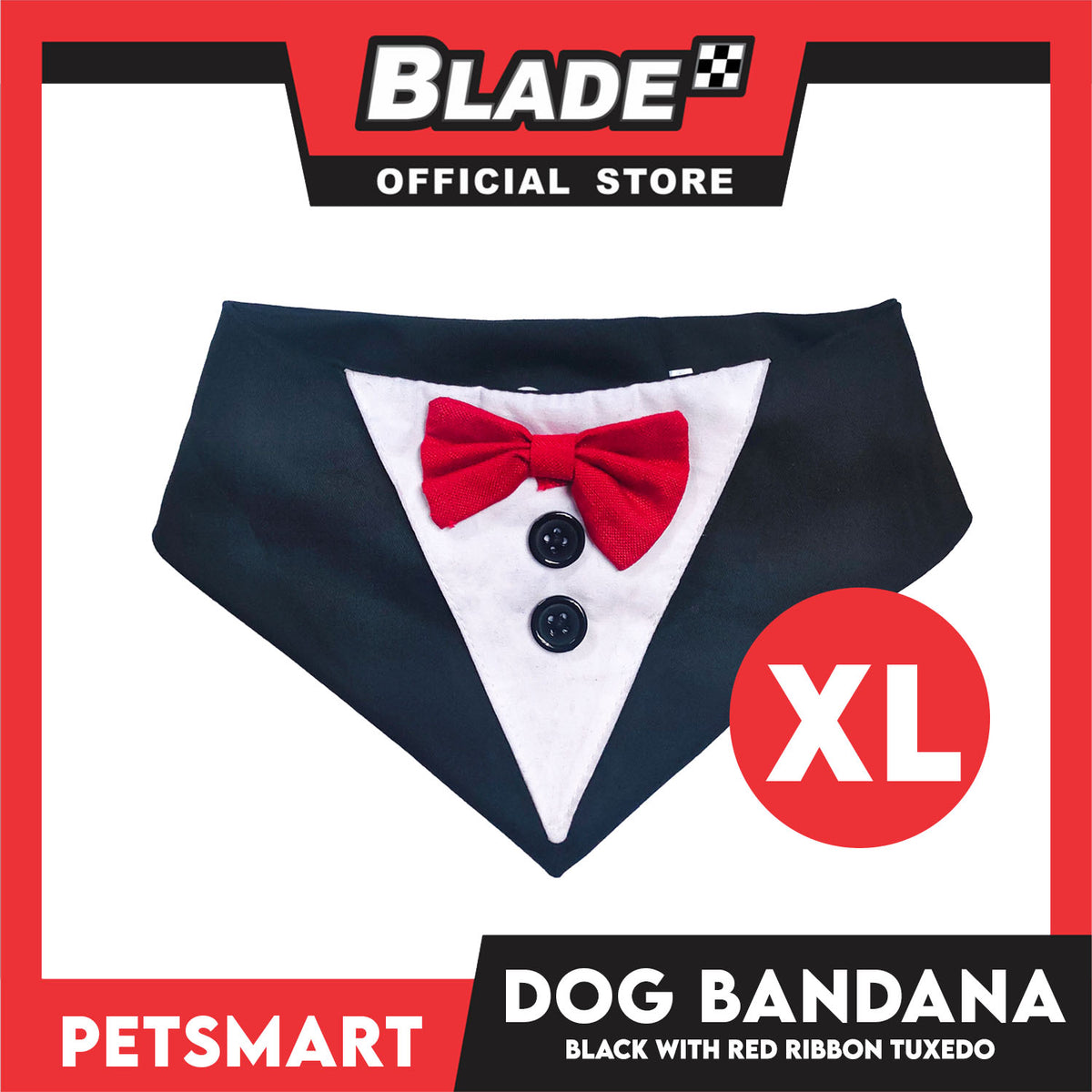 Pet Necktie Bandana Collar Scarf Black Tuxedo With Red Bow Tie Design DB-CTN29XL (XL) Perfect Fit For Dogs And Cats, Breathable, Soft Lightweight Pet Bandana Scarf