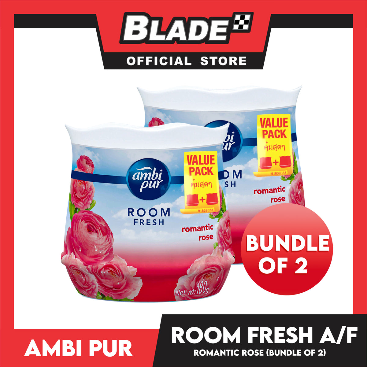 2pcs Ambi Pur Air Freshener Room Fresh 180g (Romantic Rose) Long-Lasting Freshness, Air Refreshing Gel