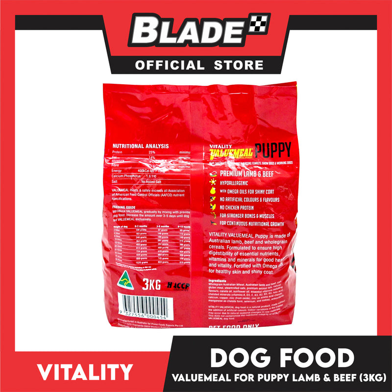 Vitality Valuemeal Puppy Small Bite, Premium Lamb And Beef Flavor 3kgs Puppy Food, Dry Dog Food