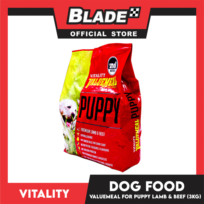 Vitality Valuemeal Puppy Small Bite, Premium Lamb And Beef Flavor 3kgs Puppy Food, Dry Dog Food