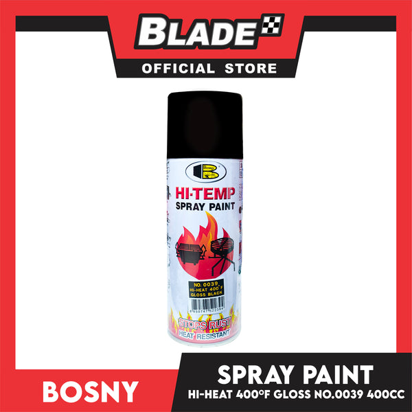 Bosny Hi-Temp Spray Paint No. 0039 Hi-Heat 400F Gloss Black, Stops Rust Heat Resistant 400cc
