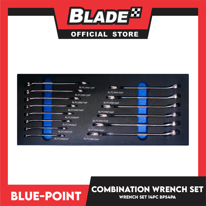 Blue-Point Combination Wrench Set (BPS4PA) Set Of 14pcs, High Polished Chrome Plating Wrench Industrial Tools