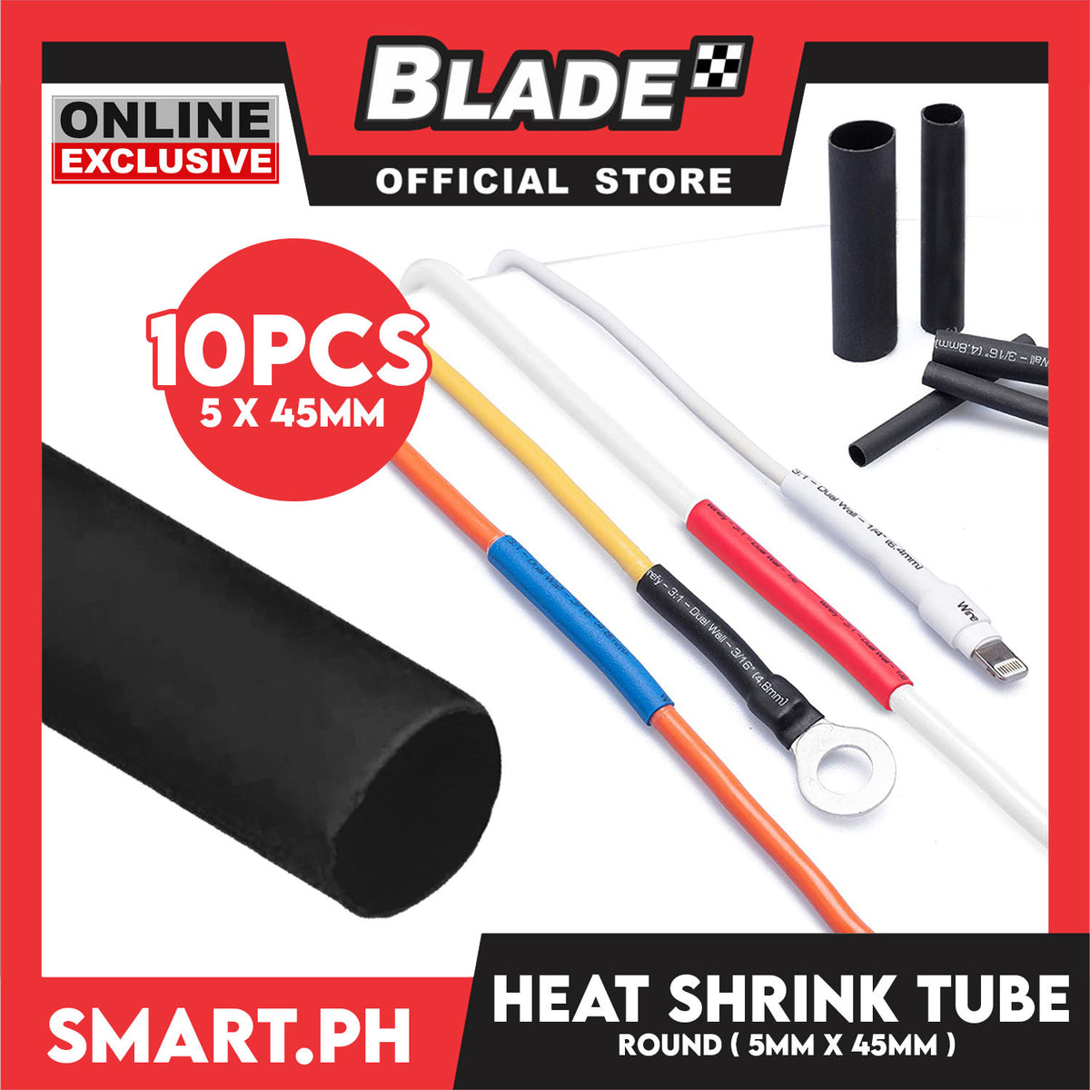 10pcs Heat Shrink Tube Wire Round 5.0x45mm (Black) Insulated Heat Shrink Tubing Cable Wrap
