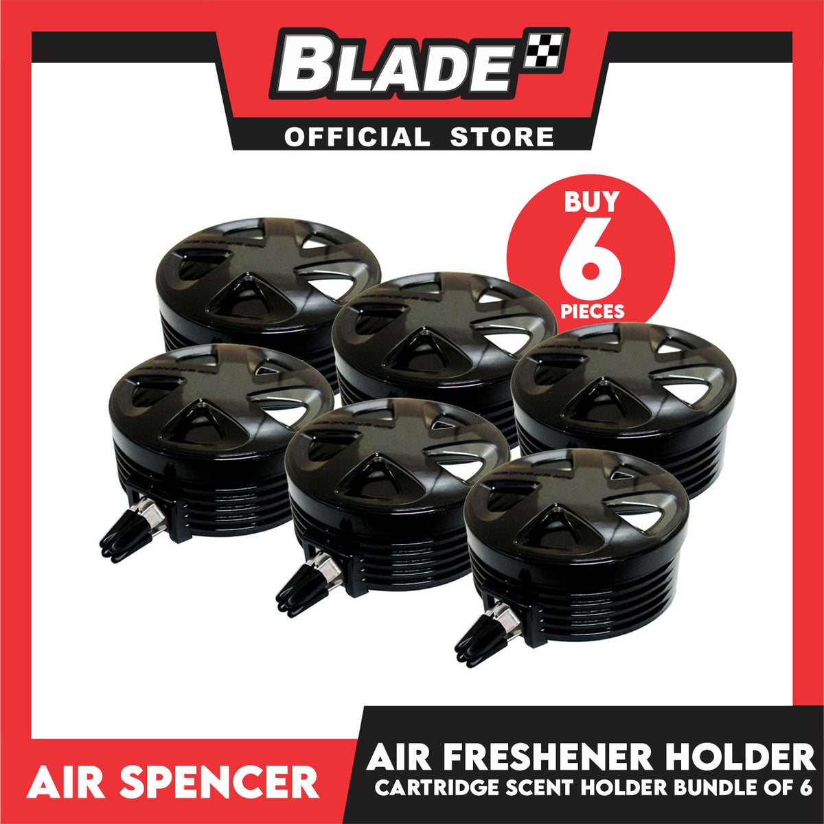 6pcs Air Spencer Air Freshener Cartridge Scent Holder Bundles (Black)
