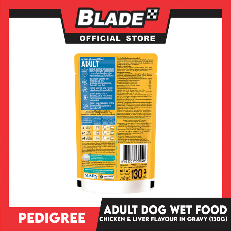 6pcs Pedigree Wet Food For Adult Dog, Complete And Balance Nutrition 130g (Chicken And Liver Flavor In Gravy)