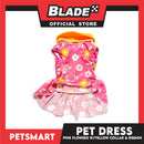 Pet Dress Pink Flowers With Yellow Collar And Ribbon Dress DG-CTN120M (Medium) Perfect Fit For Dogs And Cats, Pet Dress Clothes, Soft and Comfortable Pet Clothing