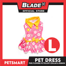 Pet Dress Pink Flowers With Yellow Collar And Ribbon Dress DG-CTN120L (Large) Perfect Fit For Dogs And Cats, Pet Dress Clothes, Soft and Comfortable Pet Clothing