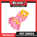 Pet Dress Pink Flowers With Yellow Collar And Ribbon Dress DG-CTN120XL (Extra Large) Perfect Fit For Dogs And Cats, Pet Dress Clothes, Soft and Comfortable Pet Clothing
