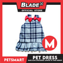 Pet Jumper Dress Dark Blue Checkered Jumper With Pink Ribbon DG-CTN123M (Medium)