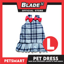 Pet Jumper Dress Dark Blue Checkered Jumper With Pink Ribbon DG-CTN123L (Large)