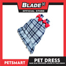 Pet Jumper Dress Dark Blue Checkered Jumper With Pink Ribbon DG-CTN123XL (Extra Large) Perfect Fit For Dogs And Cats, Pet Dress Clothes, Soft and Comfortable Pet Clothing