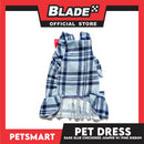 Pet Jumper Dress Dark Blue Checkered Jumper With Pink Ribbon DG-CTN123XL (Extra Large) Perfect Fit For Dogs And Cats, Pet Dress Clothes, Soft and Comfortable Pet Clothing