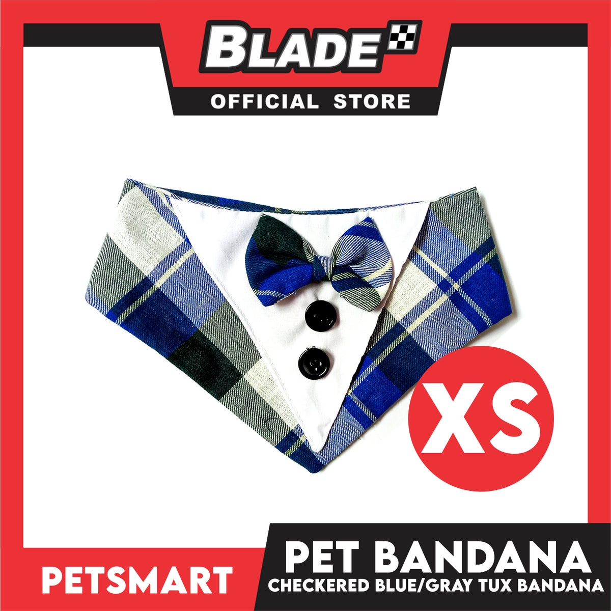 Pet Bandana Collar Scarf Checkered Blue Gray Tux Bandana DB-CTN32XS (Extra Small) Perfect Fit For Dogs And Cats, Breathable, Soft Lightweight, Fashionable Pet Bandana
