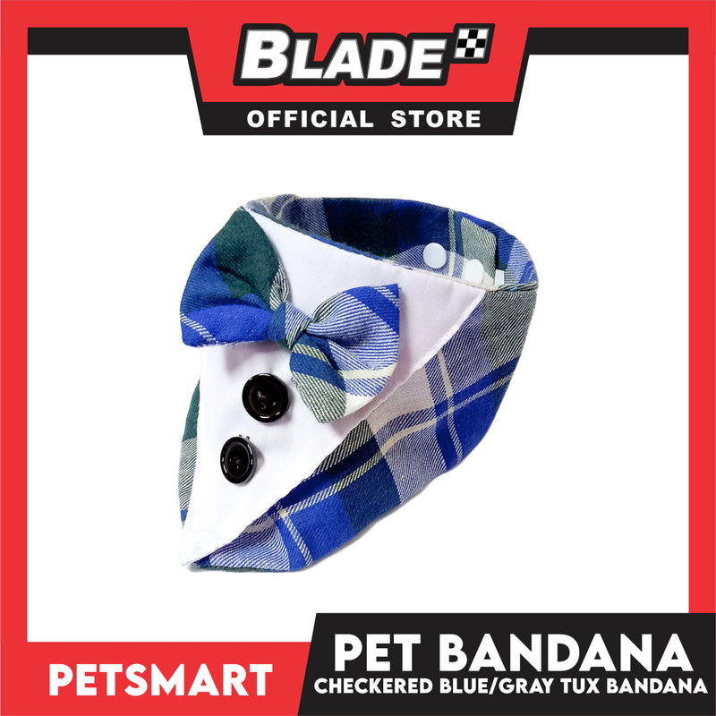 Pet Bandana Collar Scarf Checkered Blue Gray Tux Bandana DB-CTN32M (Medium) Perfect Fit For Dogs And Cats, Breathable, Soft Lightweight, Fashionable Pet Bandana